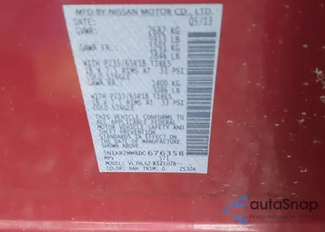 2013 Nissan Pathfinder Sl from USA, damaged, VIN 5N1AR2MM8DC676358